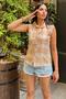 Women's Beige Plaid Pattern, Textured Basement Fabric, Sleeveless Casual Shirt - 5