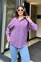 Women's Purple Basic Model, Seersucker, Casual Shirt - 2