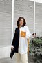 Women's Black & Yellow Long Sleeve Detailed Color Block Oversize Shirt Long Tunic Shirt with Pockets - 3