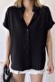 Black Classic Collar, Short Sleeve, Textured Fabric, Loose & Comfortable Fit/Cut, Shirt - 2