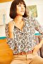 Women's Ecru Patterned Long Sleeve Classic Collar Regular Cut Standard Size Shirt - 4