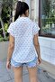 Women's Dusty Rose Embroidery, Relaxed Fit, Short Sleeve, Flared Linen Shirt - 4