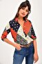 Women's Orange Patchwork Patterned Classic Collar Long Sleeve Standard Size Shirt - 3