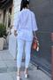 Women's White Three Quarter Sleeve, Oval Cut, Anti-Sweat, Flared Linen Casual Shirt - 7