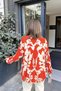 Women's Red Long Sleeve, Back Pleated, Loose Flowing, Viscose Shirt - 2
