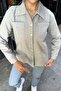 Gray Long Sleeve, Double Pockets, Skirt Oval Cutting, Stamped Shirt Jacket - 2
