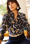 Women's Black Classic Collar Floral Print Long Sleeve Shirt, Regular Fit, Standard Size - 2