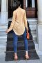 Women's Caramel Striped Patterned, Long Sleeve, Relaxed Fit, Textured Fabric Shirt - 3