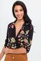 Women's Black Floral Patterned Classic Collar Long Sleeve Regular Cut Standard Size Shirt - 7