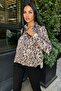 Coffee Leopard Print, Long Sleeve, Classic Fit, Satin Shirt - 2