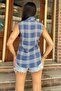 Women's Blue Plaid Pattern, Textured Fabric, Sleeveless Casual Shirt - 4