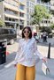 Cream Classic Collar, Long Sleeve, Digital Printed Fabric, Regular Fit/Cut, Skirt Oval Shirt - 2