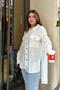 Women's White Balloon Sleeve, Pleated, Slit, Oversize, Linen Tunic Shirt - 5