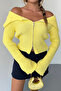 Double Zipper Yellow Madonna Collar Knitwear Cardigan - 2