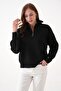 Women's Black Zippered Collar Basic Knitwear Sweater Dt0023 - 2