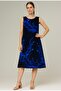 Women's Black Navy Blue Branch Pattern Sleeveless Viscose Mini Dress
