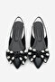 Women's Pointed Toe Bow Detailed Stoned Open Back Scarf Ballerinas Lispen Black - 7