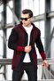 Men's Burgundy Sleeves Patterned Hooded Poncho Cardigan
