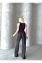 Women's Anthracite Striped Slit High Waist Wide Leg Sweatpants - 5