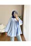 Women's Drawstring Front Tie Poplin Kimono Blue - 3