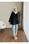 Women's Drawstring Front Tie Poplin Kimono Black - 4