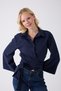 Women's Navy Blue Spanish Sleeve Tie Waist Belted Shirt - 4