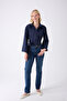 Women's Navy Blue Spanish Sleeve Tie Waist Belted Shirt - 2
