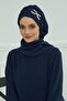 Stylish Ready-To-Wear Turban with Metal Accessories, Navy Blue, Ht-94 - 2