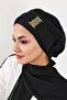 Ready-To-Wear Turban with Low-Cut Neckline and Gold Accessories, Black, Ht-11A - 7