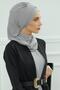 Ready-To-Wear Turban with Low-Cut Neckline and Gold Accessories, Gray, Ht-11A - 6