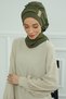 Ready-To-Wear Turban with Low-Cut Neckline and Gold Accessories, Khaki Green, Ht-11A - 6