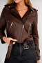 Bitter Brown Slim Fit Women's Jacket with Sleeve Zipper Detail - 5