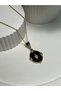 Mg-03S Guaranteed Tarnish Free Steel Necklace, Black Pearlescent Zircon Stone Necklace