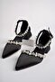 Ba04490 Black S Women's Front Ankle Stone Evening Dress Short Classic Heeled Shoes - Black Satin - 41 - 4