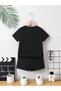 Los Angeles California Printed Cotton Children's Black Shorts T-Shirt Suit-Children's Summer Crew Neck - 2