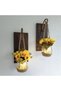 Wall Decoration, LED Light, Yellow Daisy Flower, Walnut Sconce Set of Two