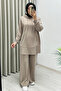 Summer Honeycomb Fabric Stitching Detailed Hooded Double Hijab Suit - 4