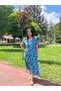 Blue Colored Patterned Casual Summer Dress – V-Neck Asymmetric Cut 38-50 Compatible - 4