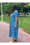 Blue Colored Patterned Casual Summer Dress – V-Neck Asymmetric Cut 38-50 Compatible - 2