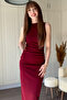 Draped Midi Burgundy Dress - 5
