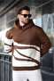 Brown Hooded Zipper Collar Patterned Men's Sweatshirt E7162