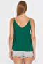 Women's Dark Green Linen Look Strap Blouse Arm-24Y001064 - 8