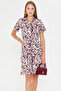 Women's Coffee Elastic Waist Patterned Short Sleeve Shirt Dress Arm-23Y001079 - 3