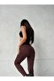 Brown Corded Fabric Fleece-Lined Wide Waistband Leggings - 2