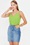Women's Pistachio Green Linen Look Strap Blouse Arm-24Y001064 - 5