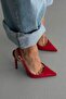 Awed Stone Buckle Detailed Thin Heel 12 cm Red Patent Leather Stiletto - 6