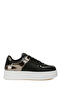 Women Metallic Paneling Platform Sneakers Black Pewter