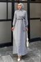 Women's Shirt Collar Cross Tied Buttoned Striped Hijab Dress