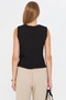 Women's Gold Glitter V-Neck Body Fitting Linen Look Lined Vest Arm-24Y001111 - 6