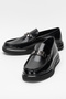 Men's Thick Sole Buckle Loafer Shoes Real Leather Cr 2713 Black - 4